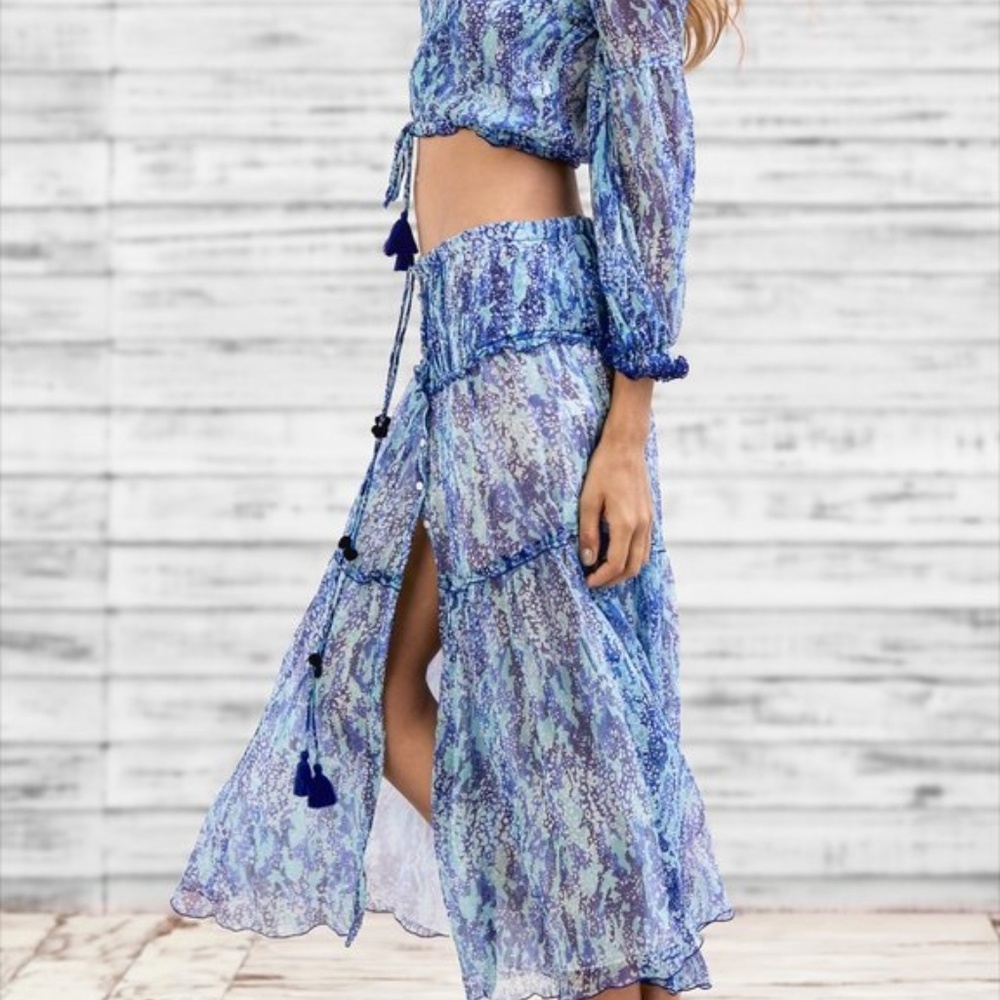 NWT Poupette St Barth Long Silk Skirt